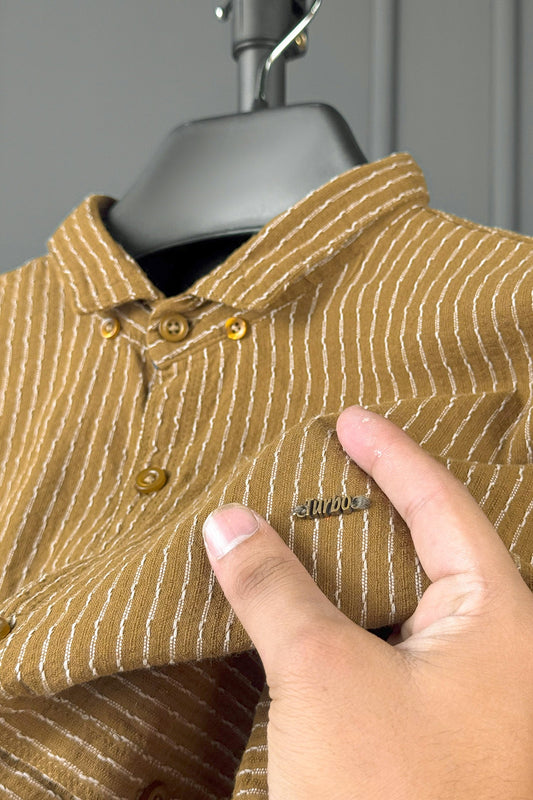 Turbo Lining Check Creation Long Sleeve Cotton Casual Shirt In Brown