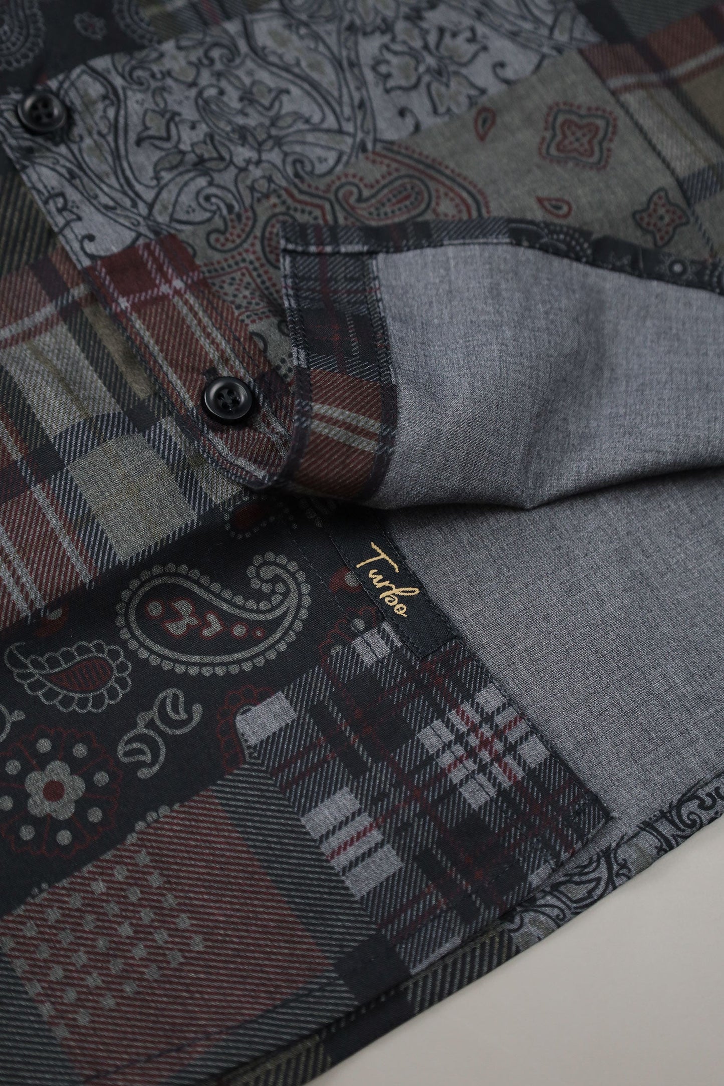 Turbo Checkered Crown Long Sleeve Cotton Casual Shirt In Charcoal Black