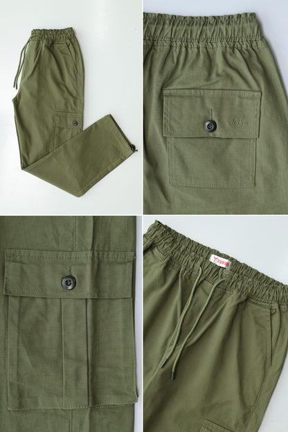 Turbo's 6 Pockets Loose Bottom Cargo Trouser In Olive Green