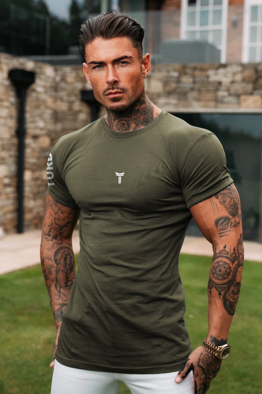 Turbo 'Statement Sleeve' Raglan Dry-Fit Tee In Camo Green