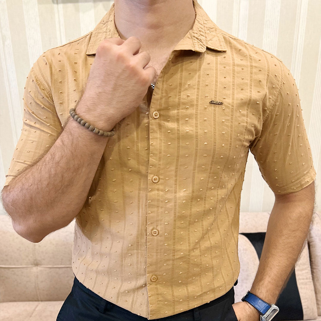 Turbo Puff Clasic Thread Casual Shirt In Camel