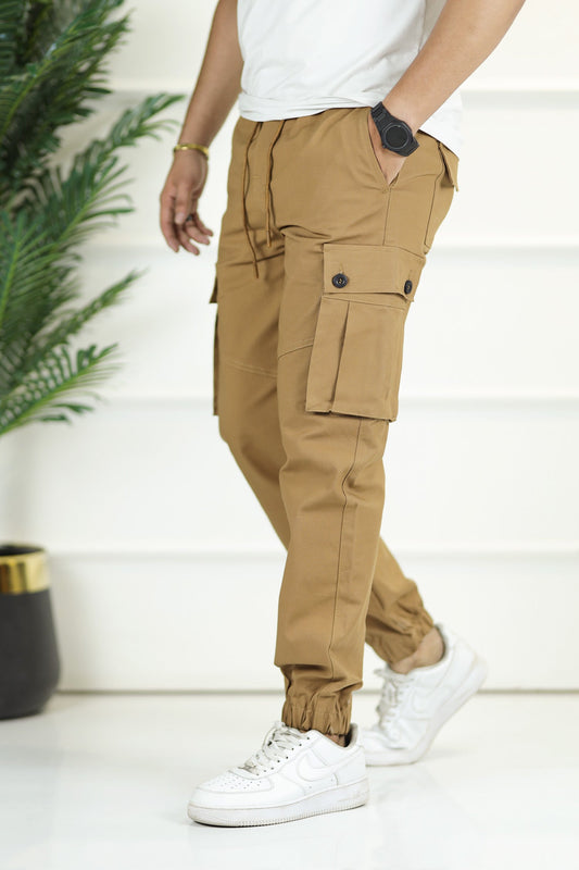 Turbo 6 Pockets Premium Cotton Gabardine Cargo Trouser In Camel
