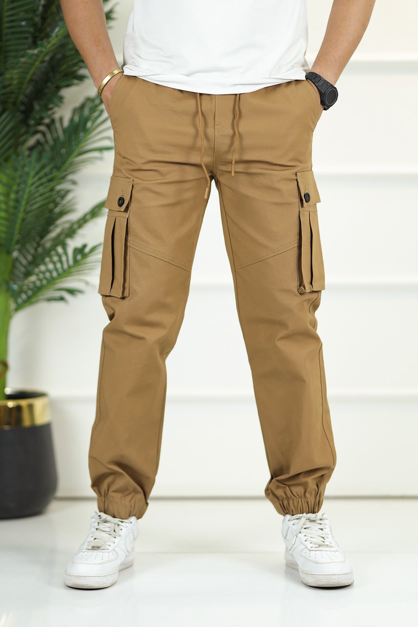 Turbo 6 Pockets Premium Cotton Gabardine Cargo Trouser In Camel