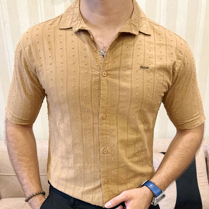 Turbo Puff Clasic Thread Casual Shirt In Camel