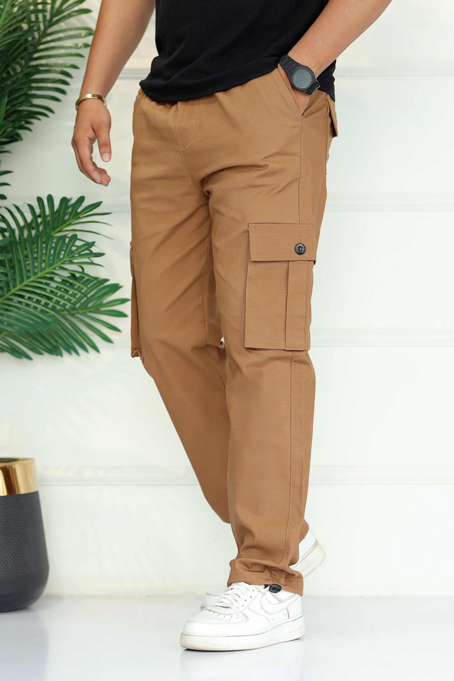 Turbo's 6 Pockets Loose Bottom Cargo Trouser In Camel