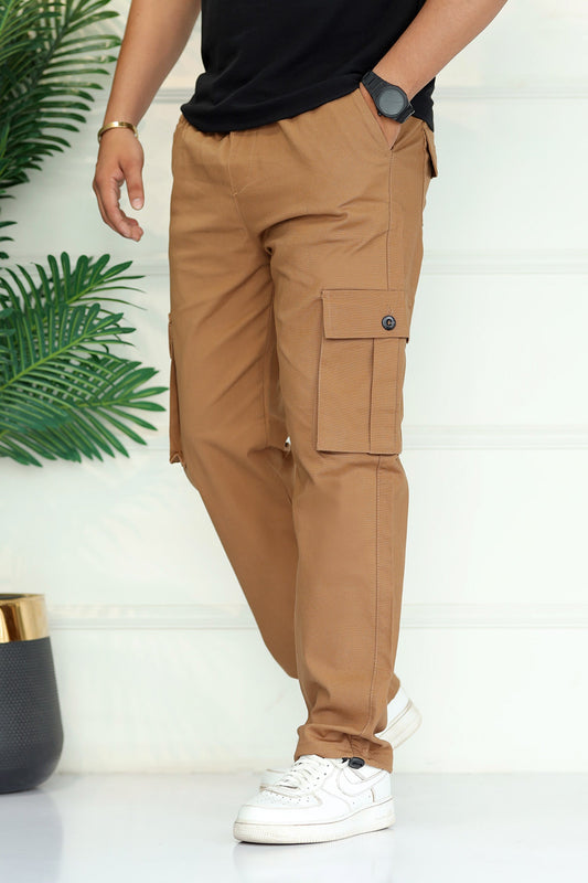 Turbo's 6 Pockets Loose Bottom Cargo Trouser In Camel
