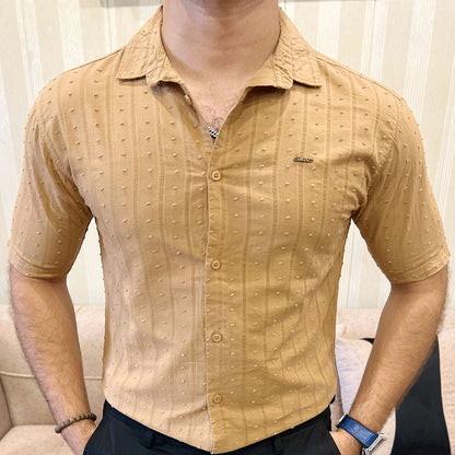 Turbo Puff Clasic Thread Casual Shirt In Camel