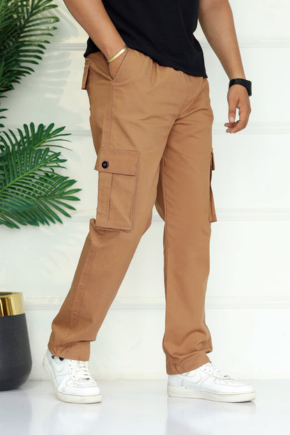 Turbo's 6 Pockets Loose Bottom Cargo Trouser In Camel