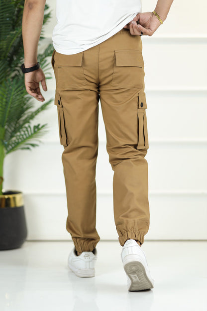 Turbo 6 Pockets Premium Cotton Gabardine Cargo Trouser In Camel