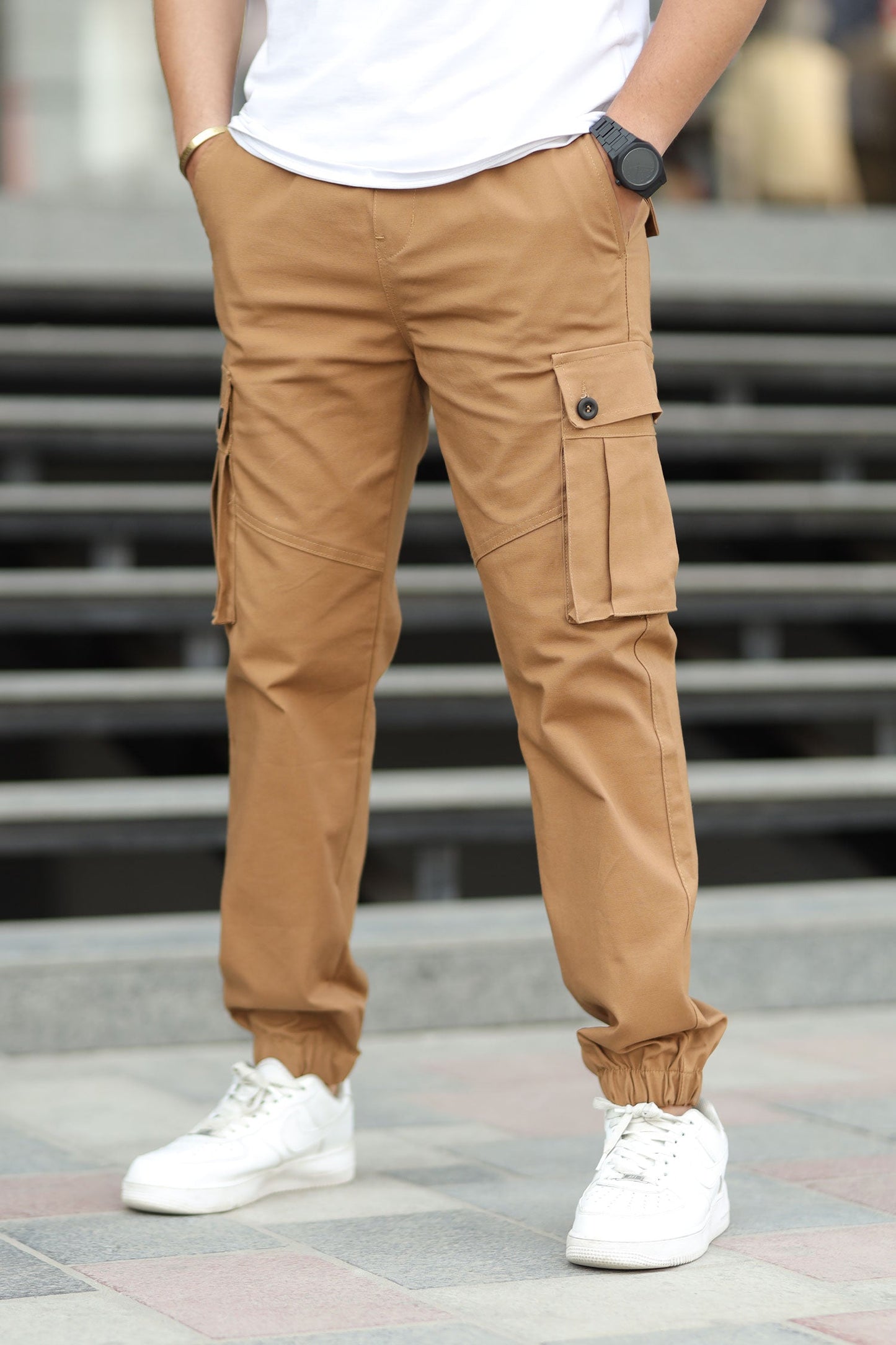 Turbo 6 Pockets Premium Cotton Gabardine Cargo Trouser In Camel