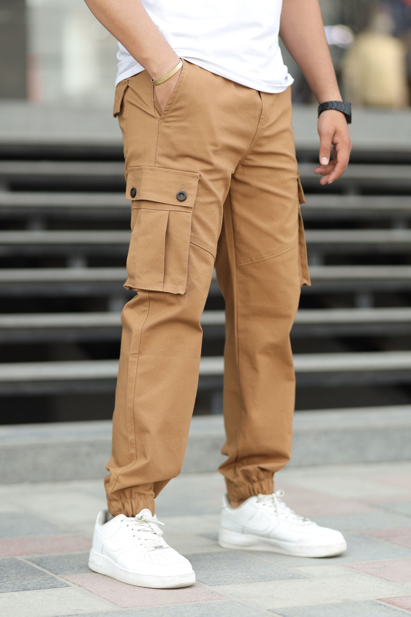 Turbo 6 Pockets Premium Cotton Gabardine Cargo Trouser In Camel