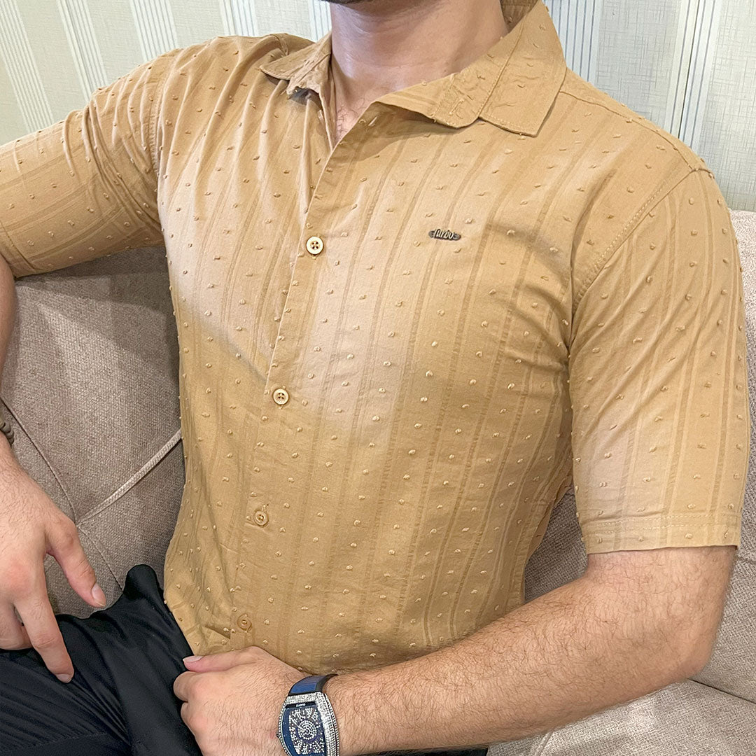 Turbo Puff Clasic Thread Casual Shirt In Camel