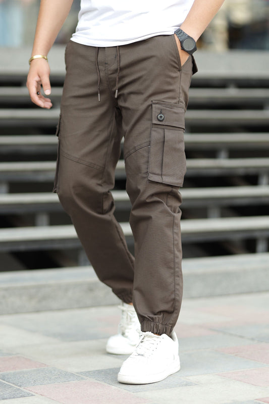 Turbo 6 Pockets Premium Cotton Gabardine Cargo Trouser In Coffee