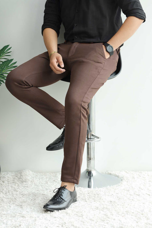 Elegant Self Texture Knitted Cotton Ankle fit Pant In Coffee