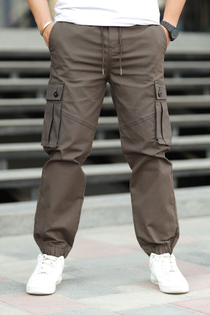 Turbo 6 Pockets Premium Cotton Gabardine Cargo Trouser In Coffee