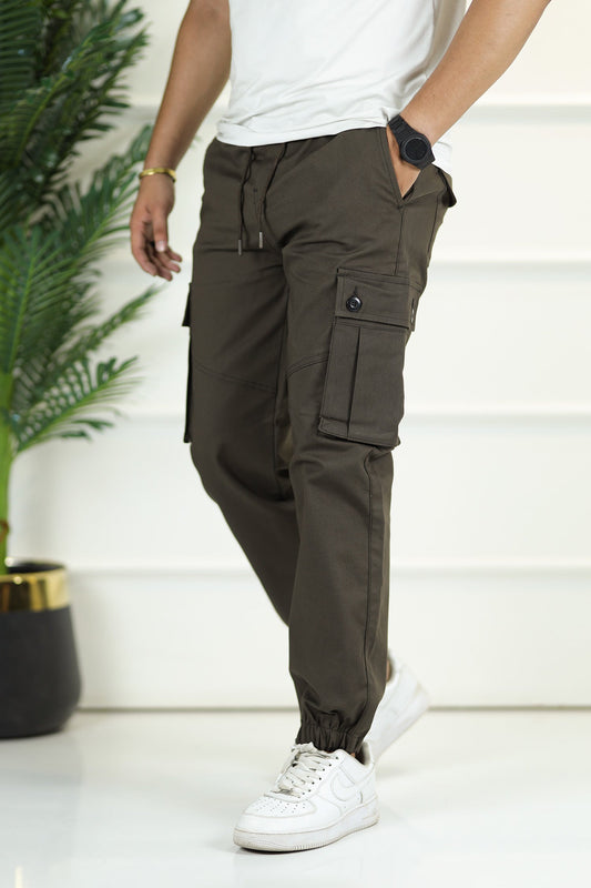 Turbo 6 Pockets Premium Cotton Gabardine Cargo Trouser In Coffee