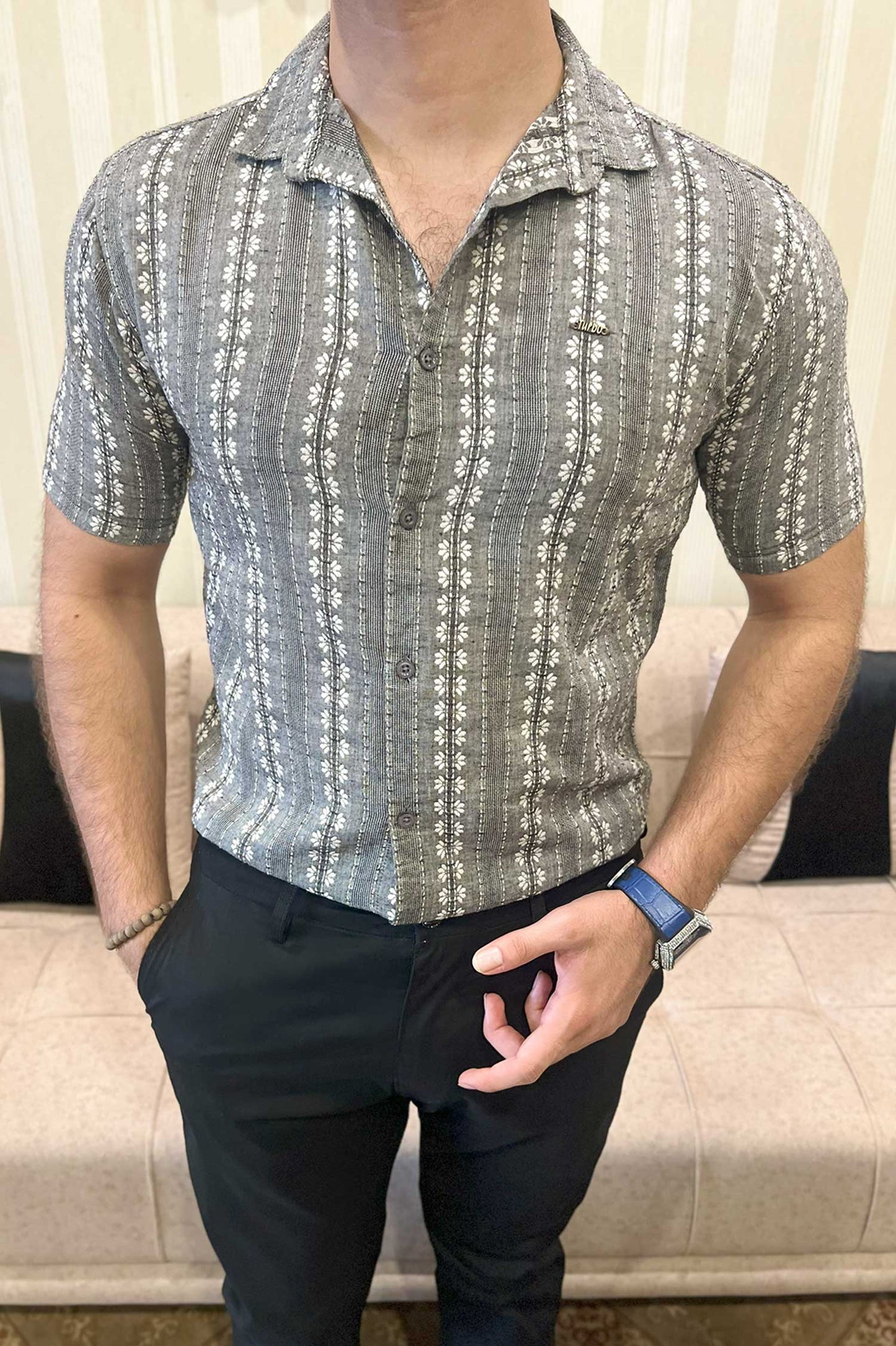 Turbo Cubin Textured Striped Casual Shirt