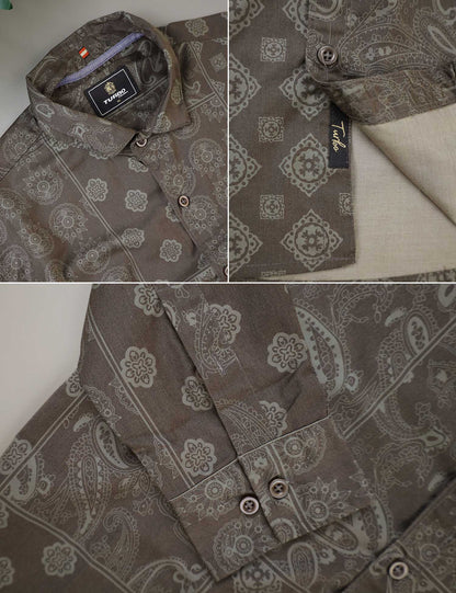 Turbo Splash Printed Long Sleeve Cotton Casual Shirt In Charcoal Grey