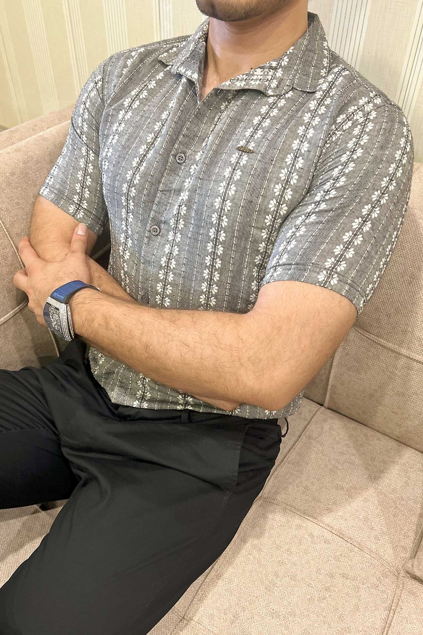 Turbo Cubin Textured Striped Casual Shirt