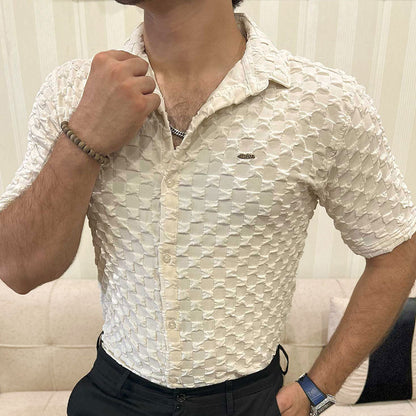 Turbo Puff Structured Pattern Casual Shirt In Creem