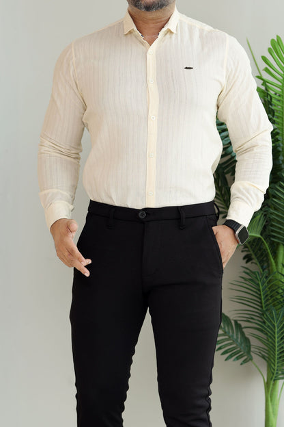 Turbo Billy Textured Knit Long Sleeve Cotton Casual Shirt In Creem