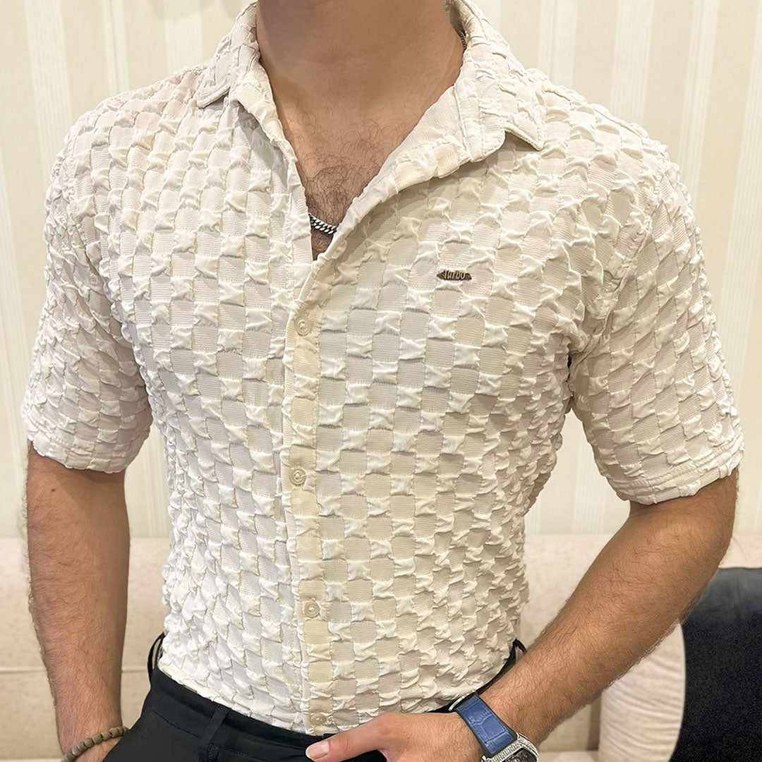 Turbo Puff Structured Pattern Casual Shirt In Creem