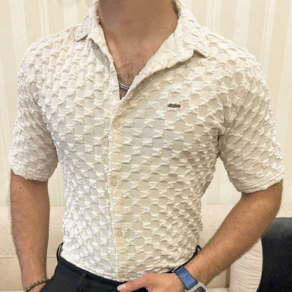 Turbo Puff Structured Pattern Casual Shirt In Creem