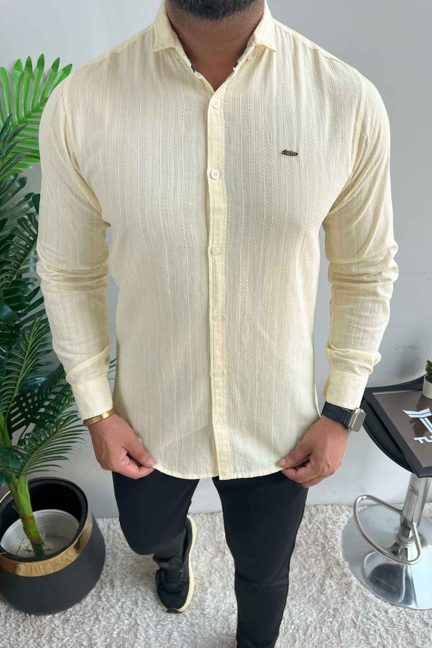 Turbo Billy Textured Knit Long Sleeve Cotton Casual Shirt