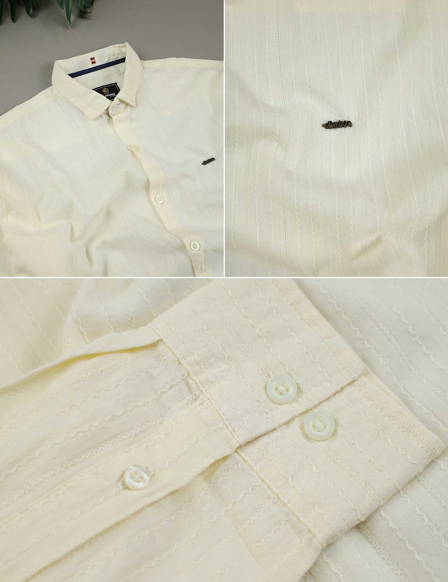 Turbo Billy Textured Knit Long Sleeve Cotton Casual Shirt In Creem