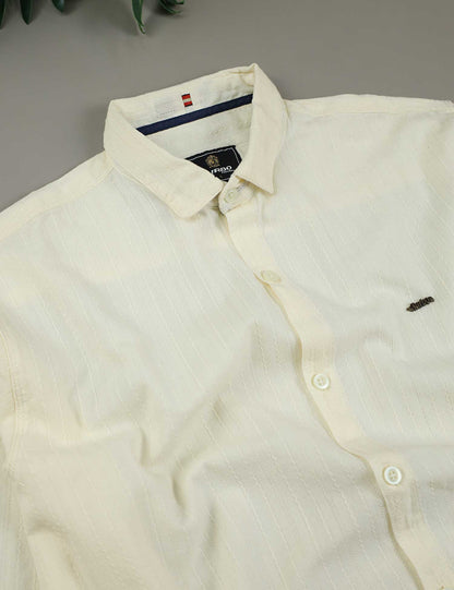 Turbo Billy Textured Knit Long Sleeve Cotton Casual Shirt In Creem