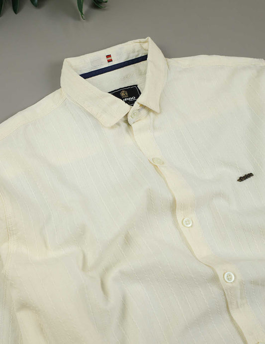 Turbo Billy Textured Knit Long Sleeve Cotton Casual Shirt In Creem