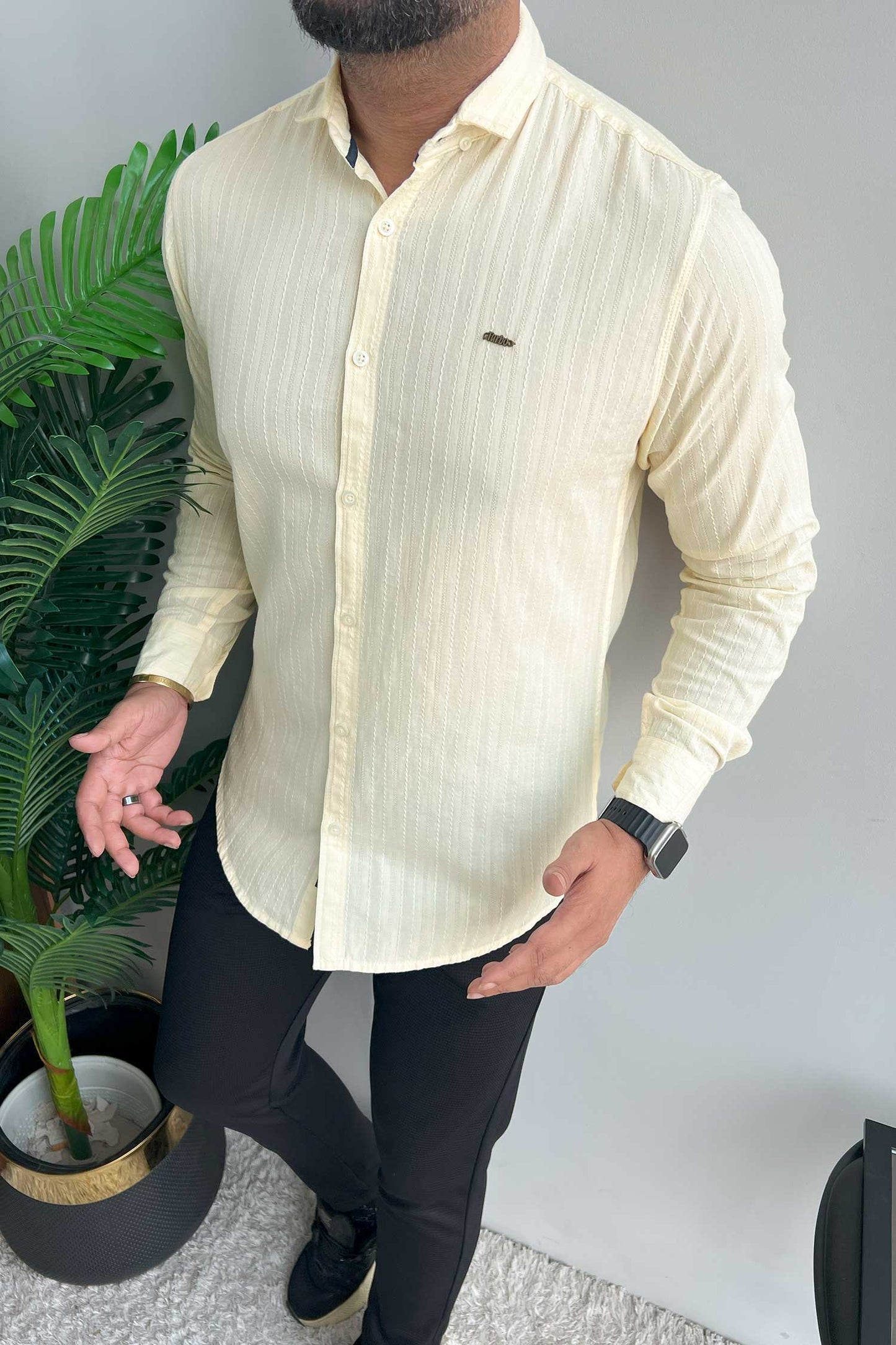 Turbo Billy Textured Knit Long Sleeve Cotton Casual Shirt