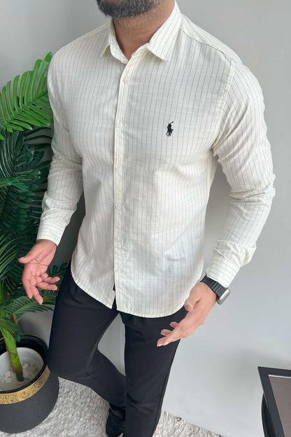 Polo Rph Lren Button Down Striped Casual Shirt In Creem