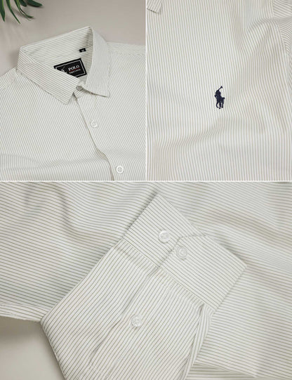 Polo Rph Lren Stripe Poplin Cotton Casual Shirt In Creem