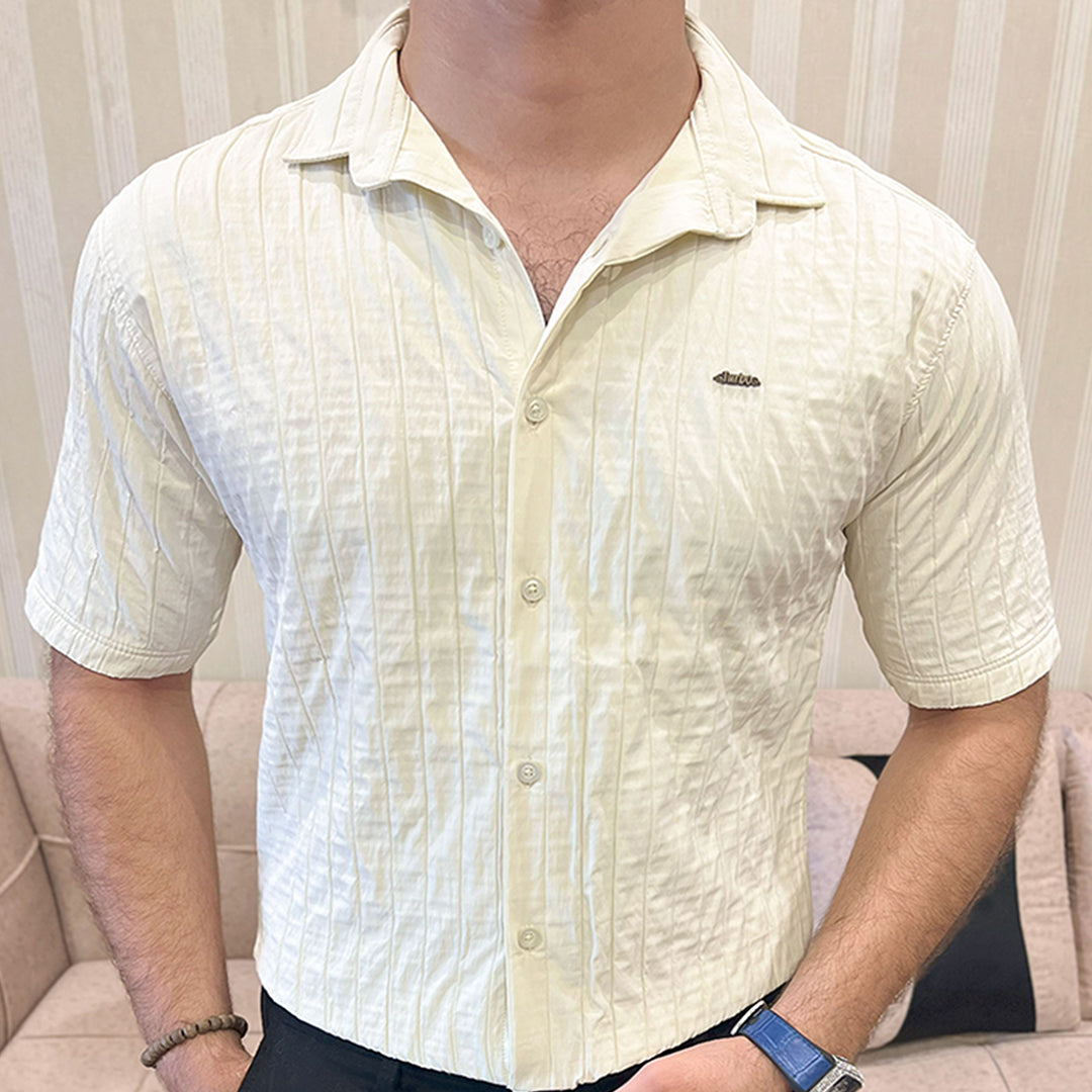 Turbo Crease-Striped Casual Shirt In Off White