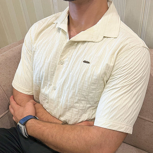 Turbo Crease-Striped Casual Shirt In Off White