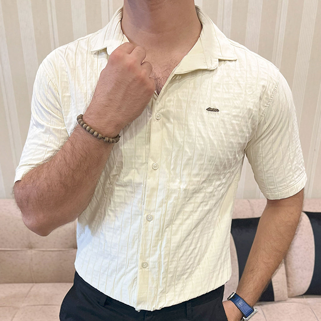 Turbo Crease-Striped Casual Shirt In Off White