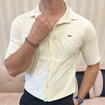 Turbo Crease-Striped Casual Shirt In Off White