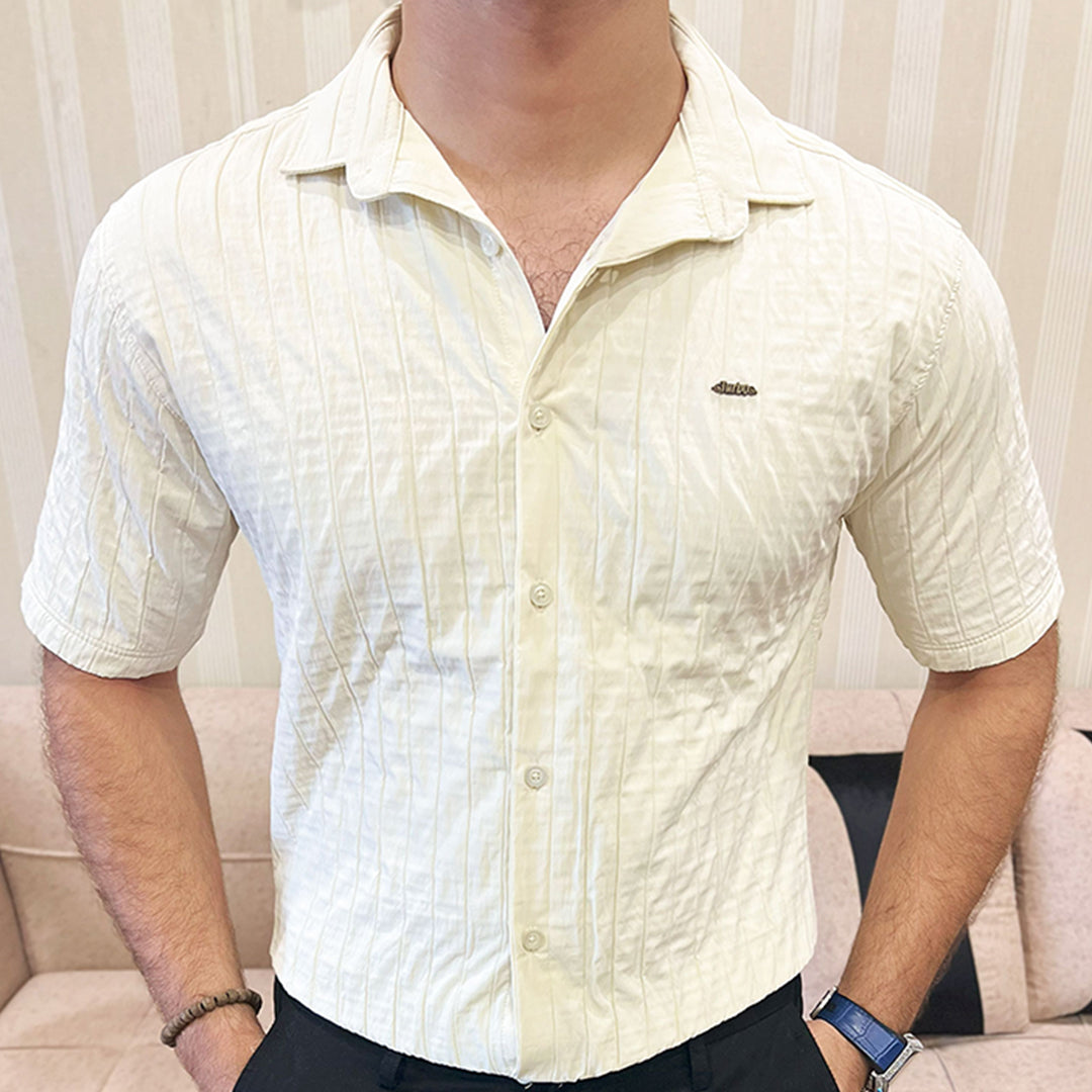 Turbo Crease-Striped Casual Shirt In Off White