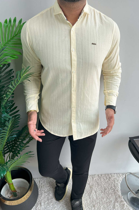 Turbo Billy Textured Knit Long Sleeve Cotton Casual Shirt In Creem