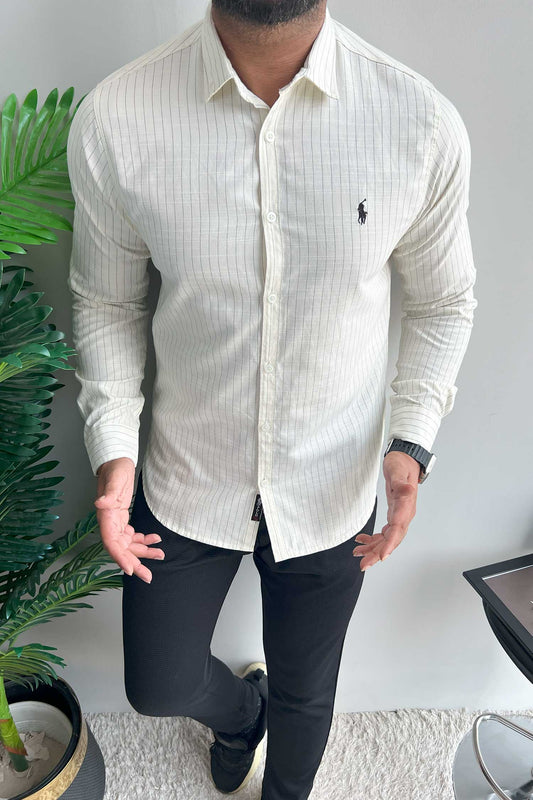 Polo Rph Lren Button Down Striped Casual Shirt In Creem
