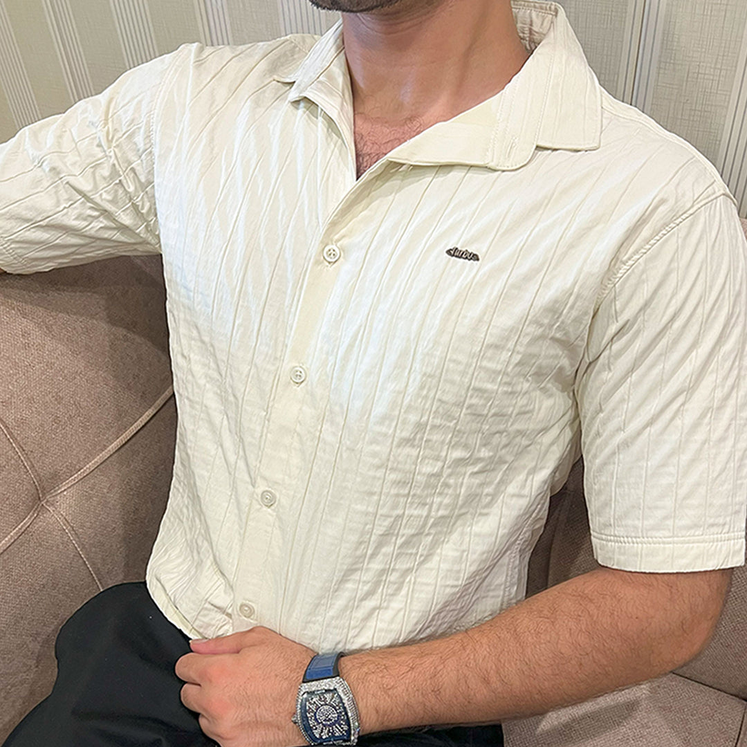 Turbo Crease-Striped Casual Shirt In Off White