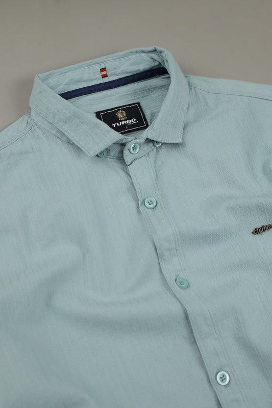 Turbo Organic MonoChromatic Long Sleeve Cotton Casual Shirt In Cyan