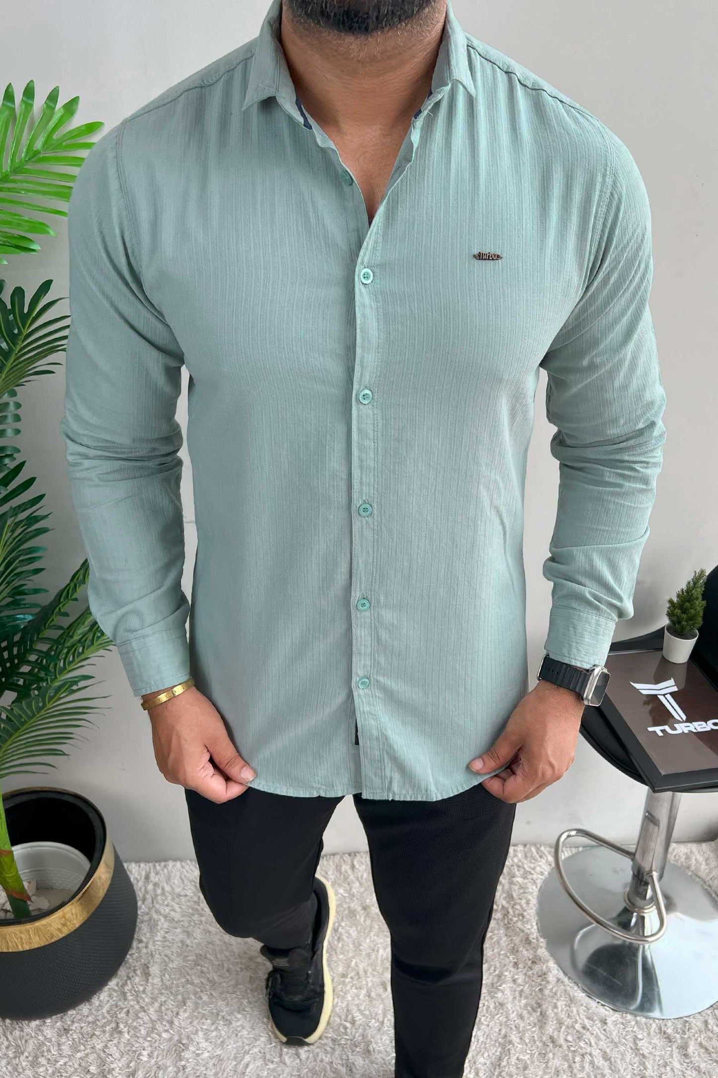 Turbo Organic MonoChromatic Long Sleeve Cotton Casual Shirt