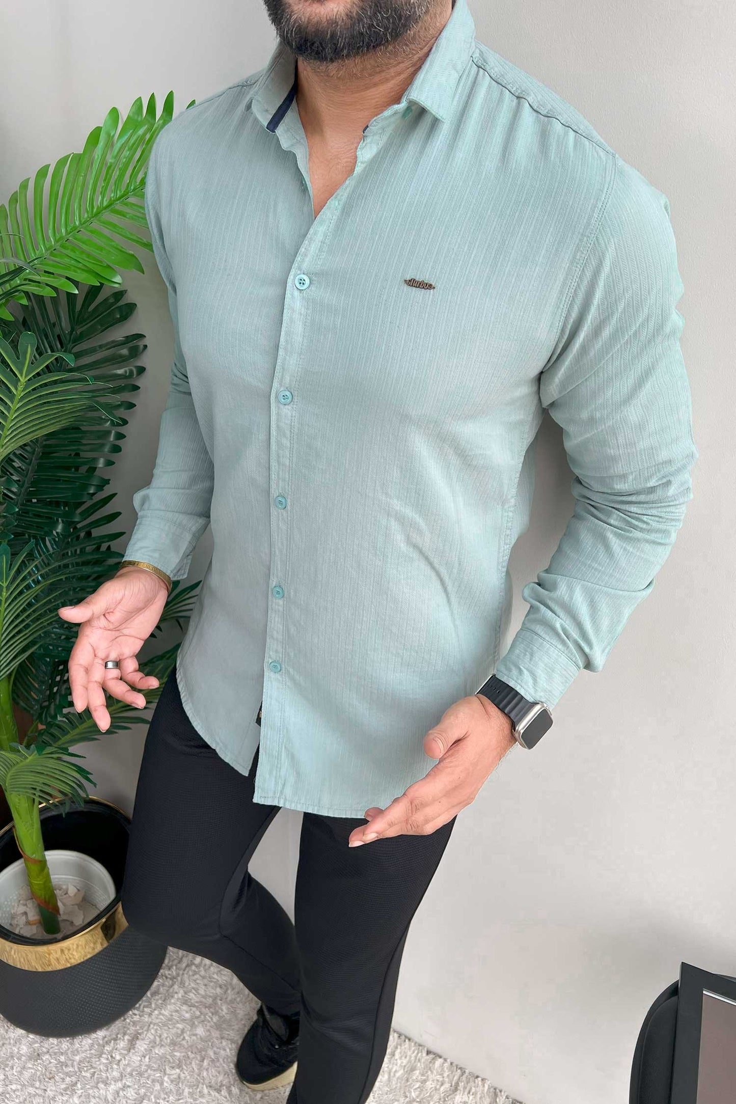 Turbo Organic MonoChromatic Long Sleeve Cotton Casual Shirt
