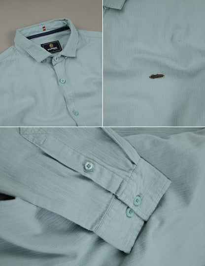 Turbo Organic MonoChromatic Long Sleeve Cotton Casual Shirt In Cyan