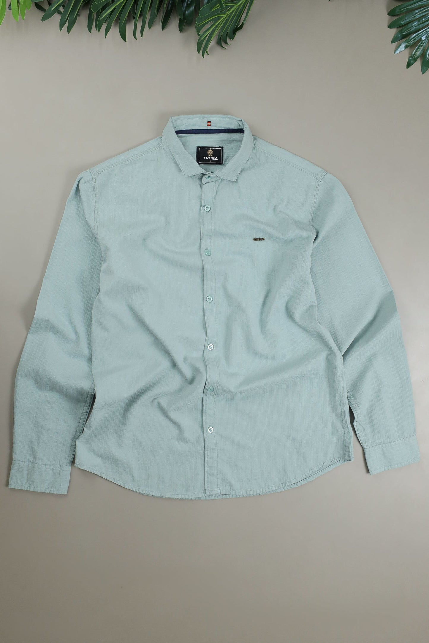 Turbo Organic MonoChromatic Long Sleeve Cotton Casual Shirt In Cyan