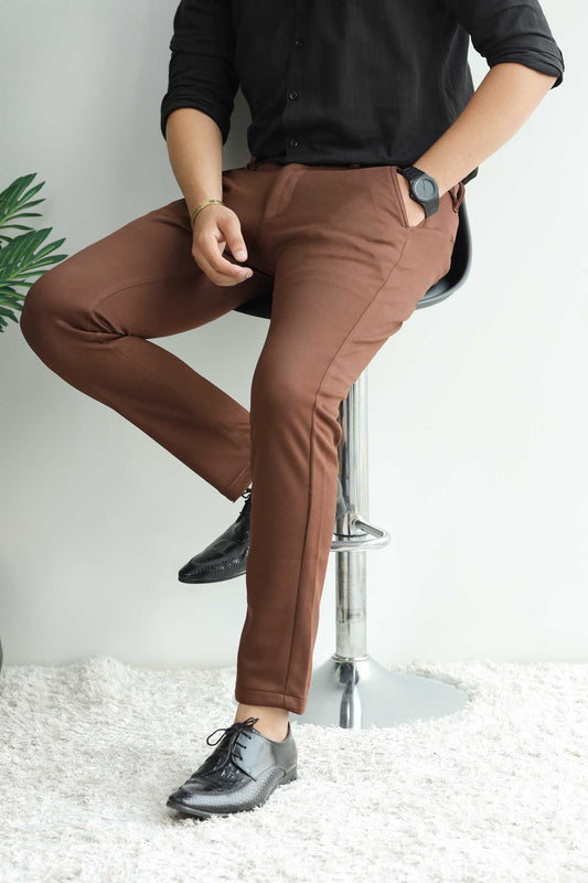 Elegant Self Texture Knitted Cotton Ankle fit Pant In Dark Brown