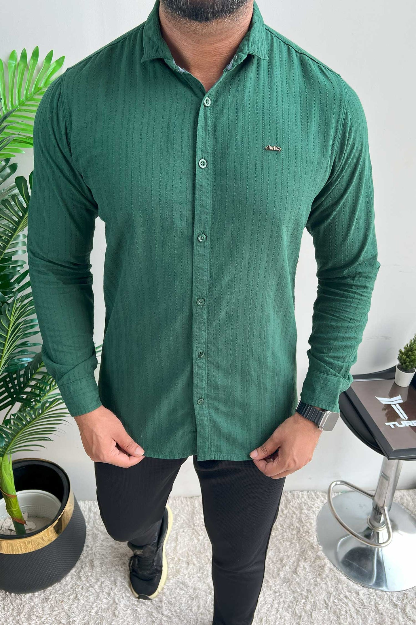 Turbo Billy Textured Knit Long Sleeve Cotton Casual Shirt