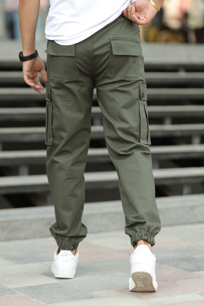 Turbo 6 Pockets Premium Cotton Gabardine Cargo Trouser In Dark Green